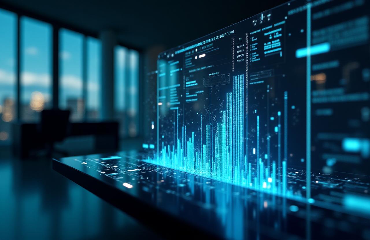 Futuristic AI-powered data visualization dashboard overview