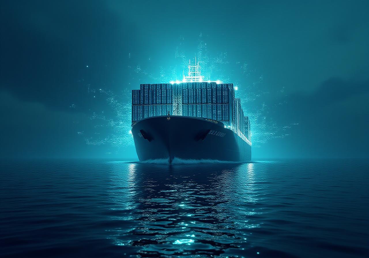 Data-driven futuristic cargo ship visualization with predictive overlay